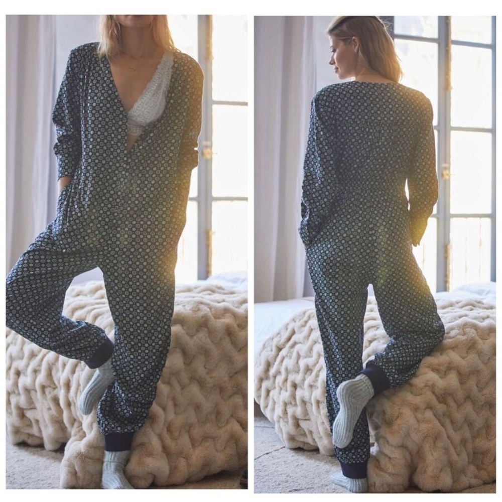 🆕 Anthropologie Alexandra Farmer Flannel Loungewear Jumpsuit Soft Girl Slouchy